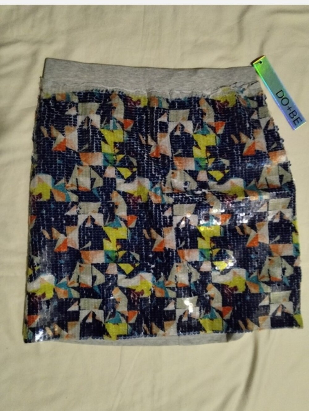 DO+BE Navy Multicolor Geometric Sequin Mini Skirt